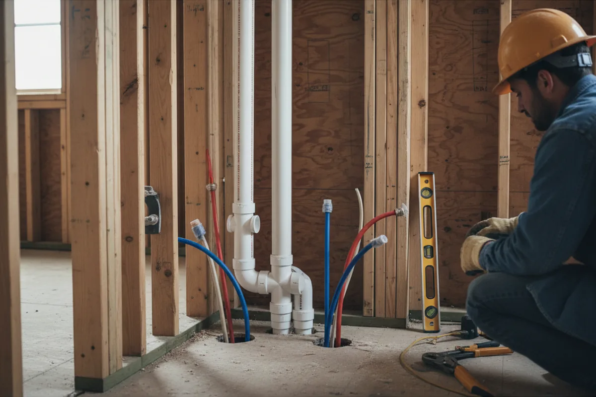 Drain and supply rough-in during Sump Pump Repair in Danielson